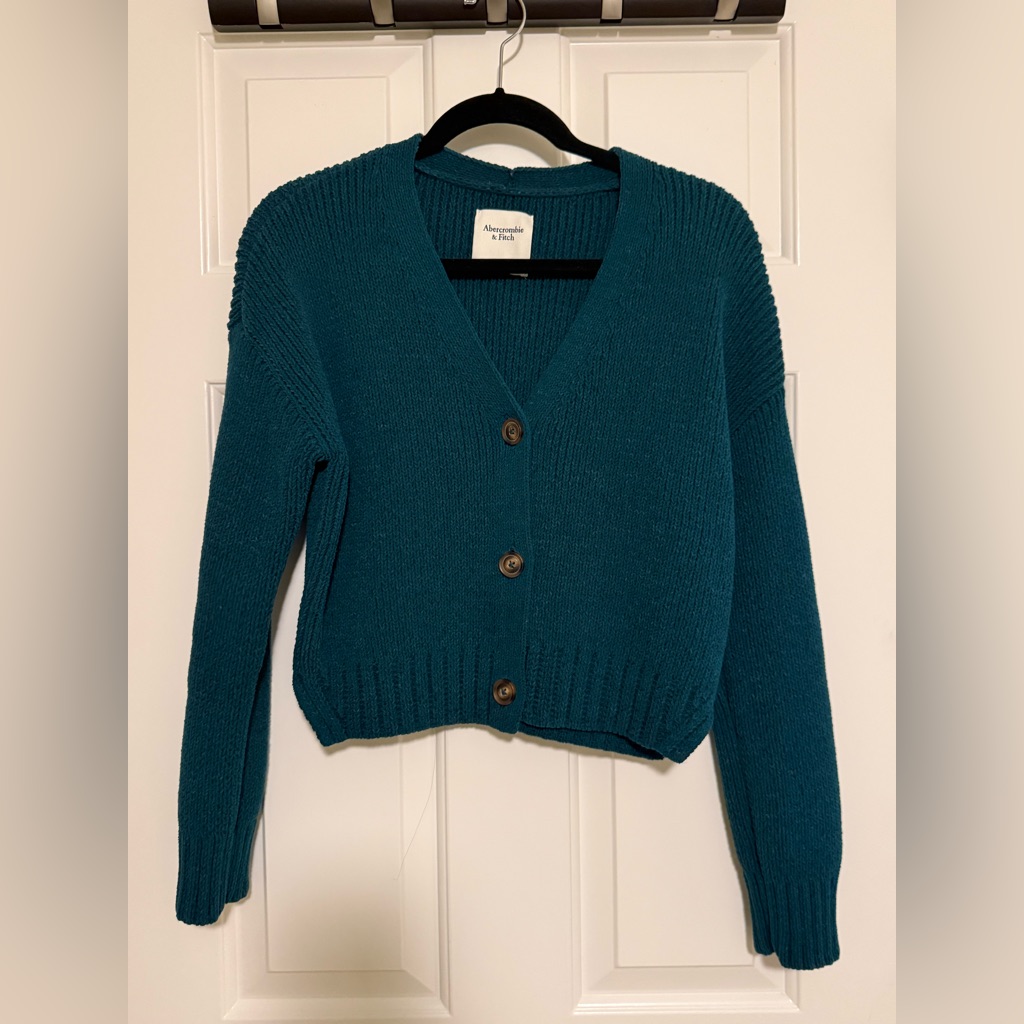 Abercrombie & Fitch Teal Textural Stitch V-Neck Cardigan - Size Xxs